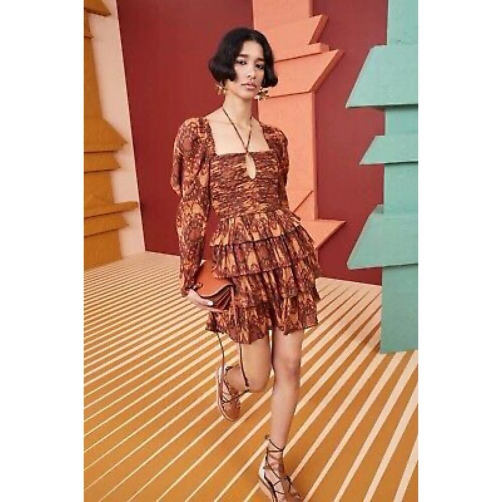 Ulla Johnson Mini Dress in Brown and Orange - Picture 3 of 9